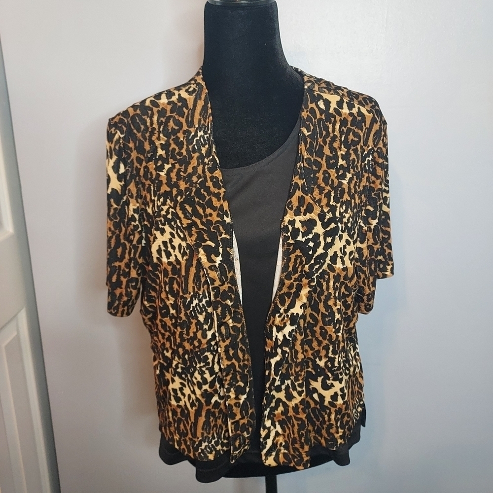 White Stag Women's Size X-Large Animal Print Stretch 2Fer Top 3/4 Sleeves